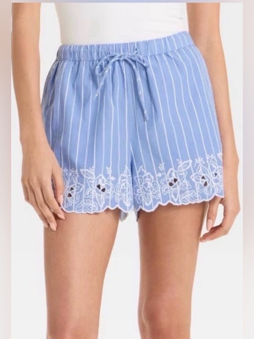 Nwt Future Collective Blue White Striped Eyelet Embroidered Shorts Womens Large